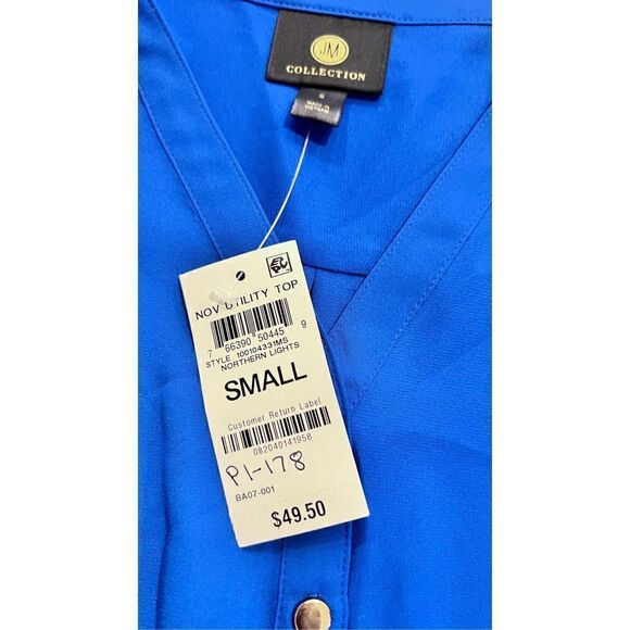 JM COLLECTION BLUE 1/2 BUTTON BLOUSE WOMENS SIZE S NEW P1-178 - Picture 4 of 11